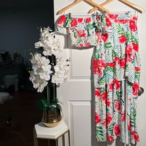 L’ATISTE - Off Shoulder Ruffle Crop & Skirt Set W/ Split